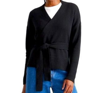 Quince Mongolian Cashmere Wrap Sweater, Black, Small, No Belt